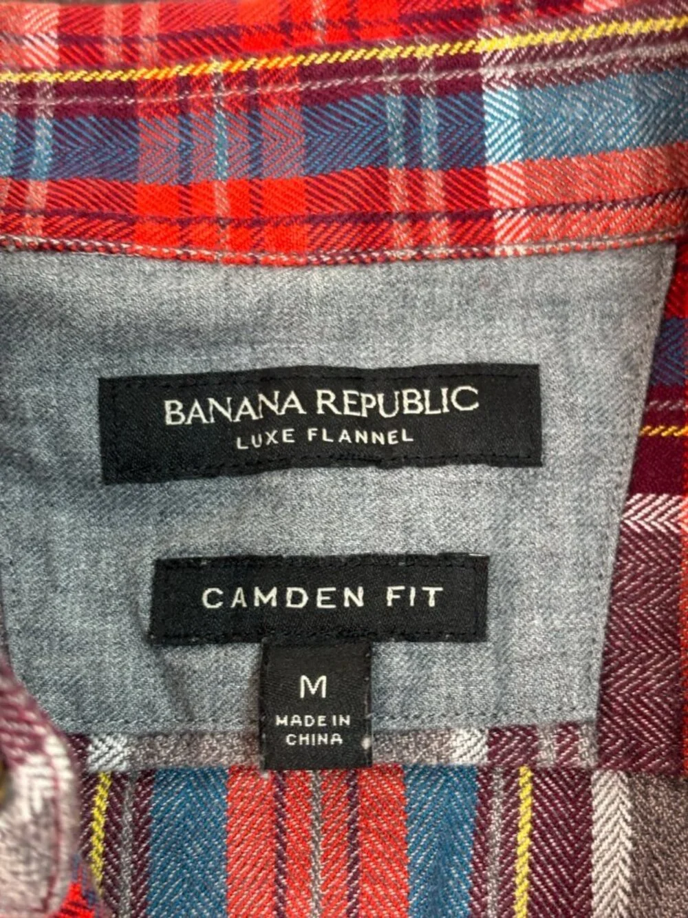 Banana Republic Flannel‎ Shirt Medium Red Plaid Camden Fit Luxe Cotton Men's